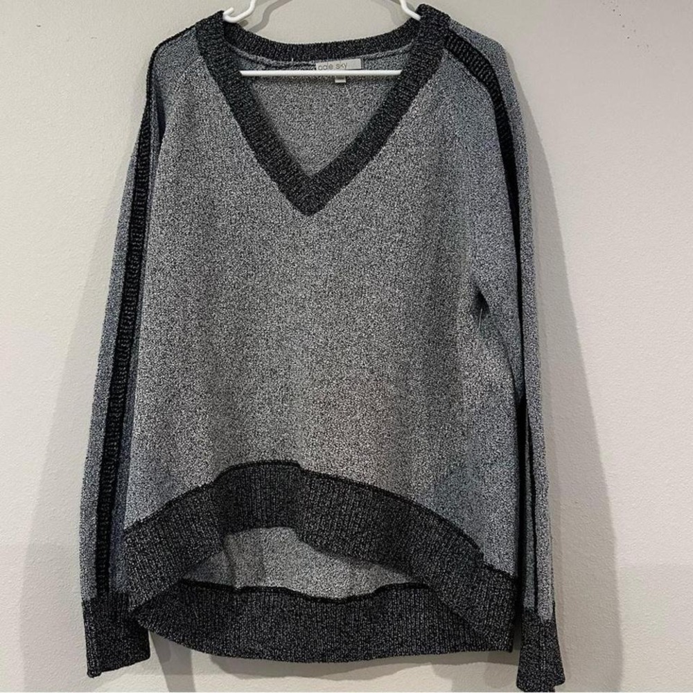 Women's light and dark gray V-neck oversized extra large sweater.